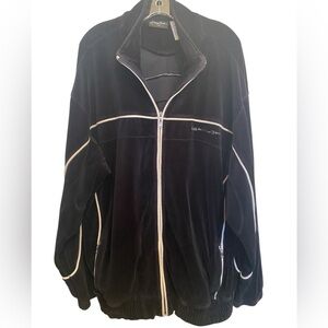 Sean John Vtg black velour track jacket, Y2K white piping front and back XXL